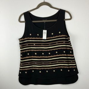 Ann Taylor Beaded Sleeveless Black Top